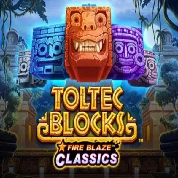 Fire Blaze: Toltec Blocks slot logo by Rarestone Gaming at Roostino Casino